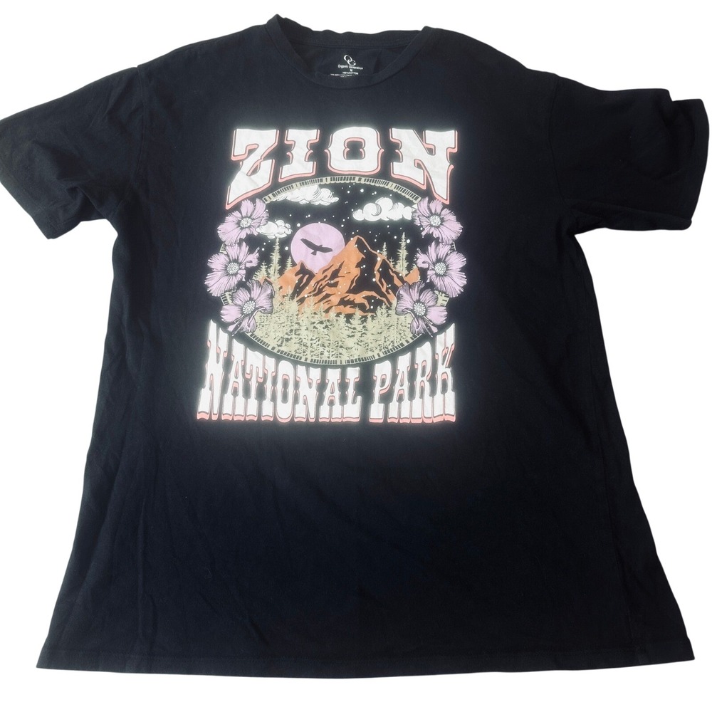 Organic Generation Mens Zion National Park Graphic T-Shirt Medium Black Cotton